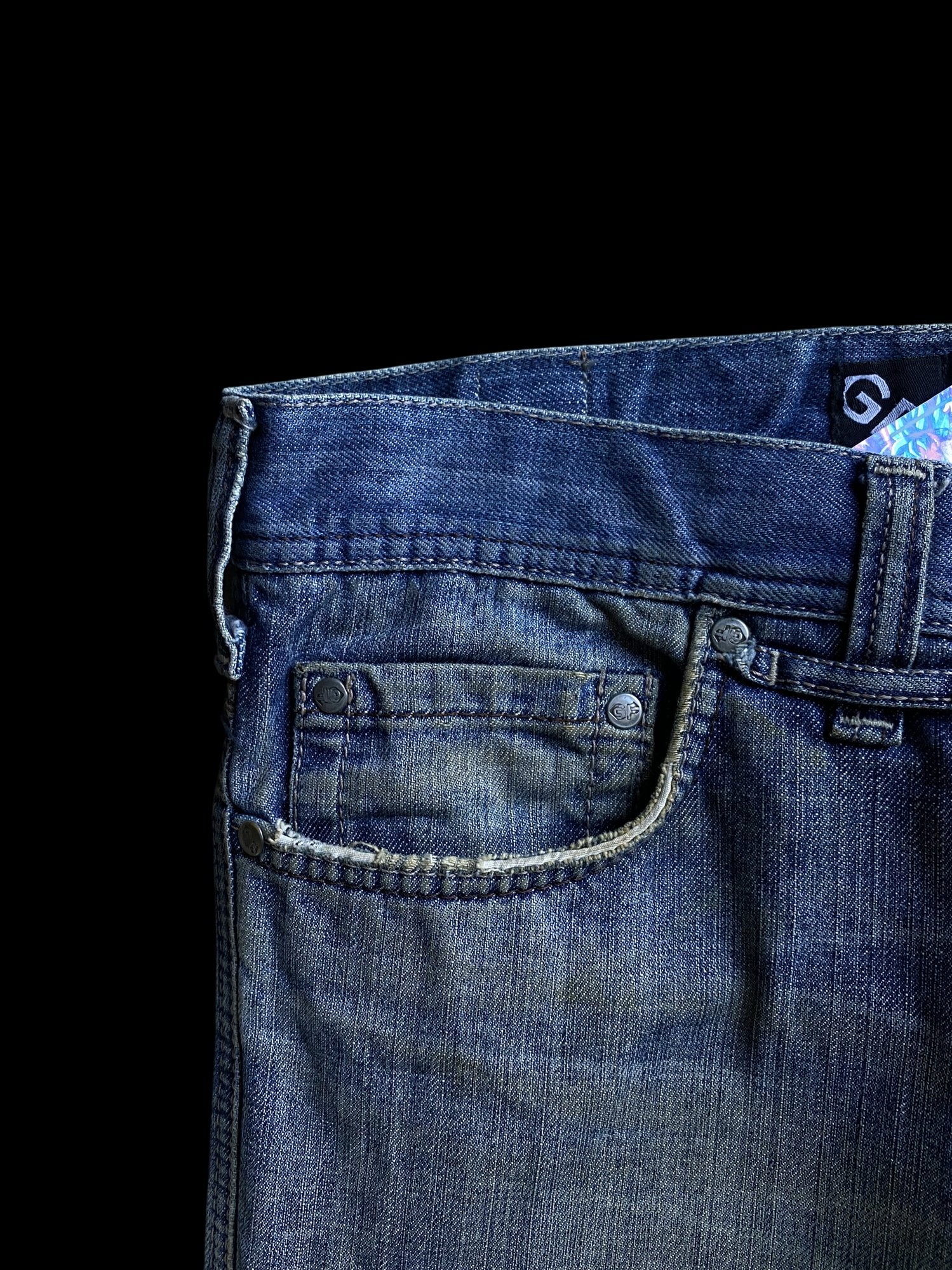 Vintage GF Ferré Distressed Straight Leg Denim Jeans Blue