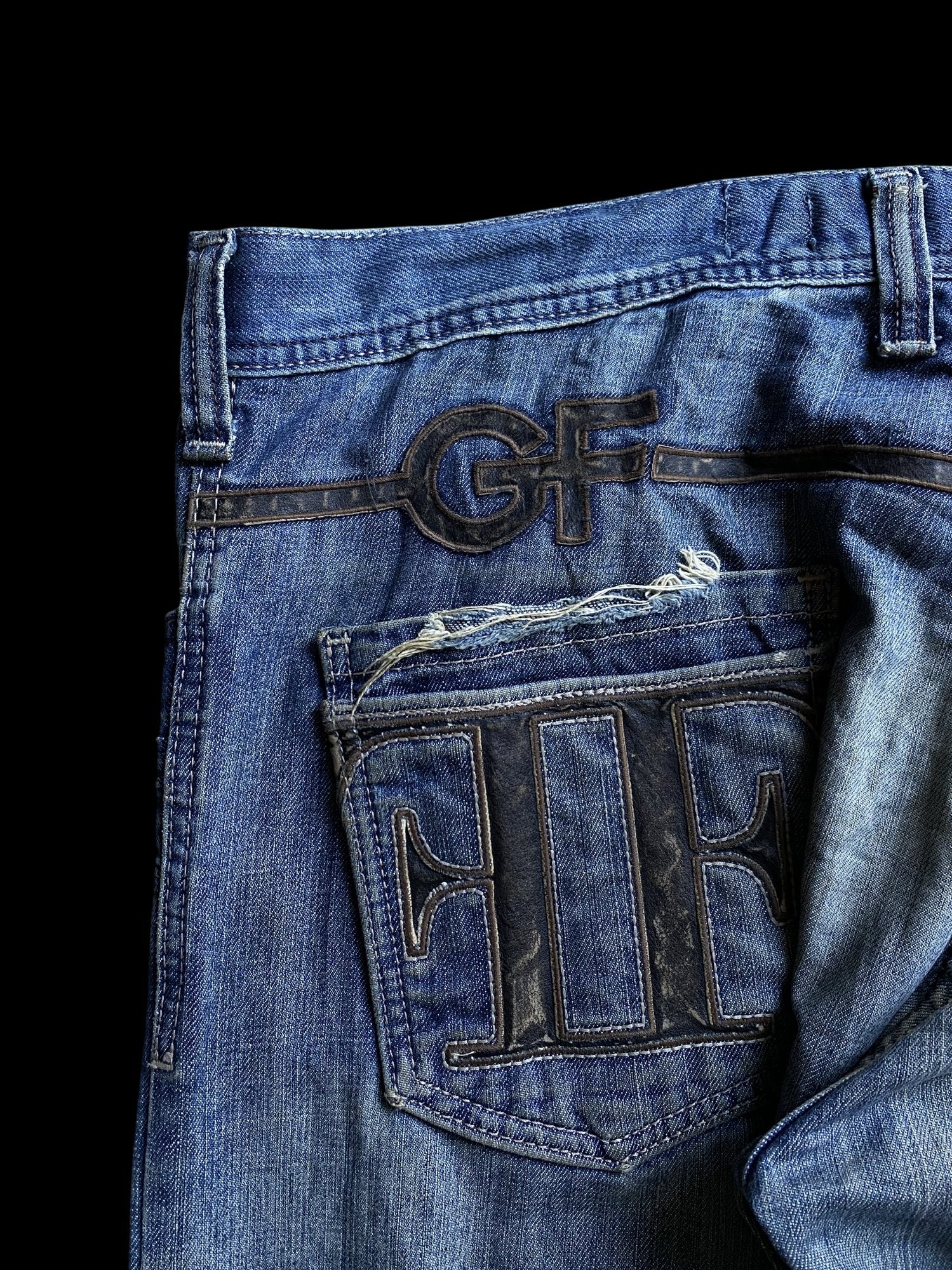 Vintage GF Ferré Distressed Straight Leg Denim Jeans Blue