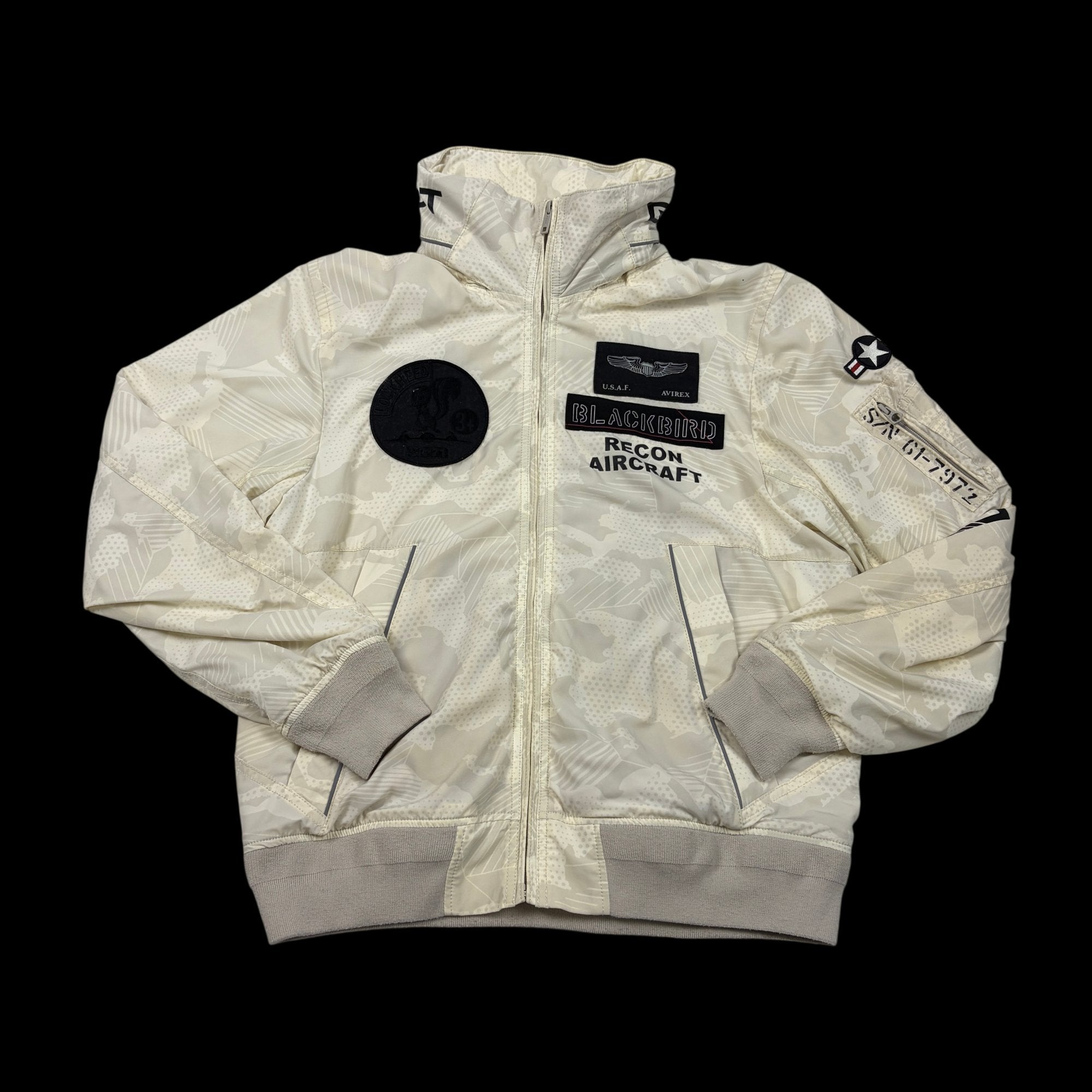 Avirex Blackbird Recon Aircraft Full-Zip Bomber Jacket Beige