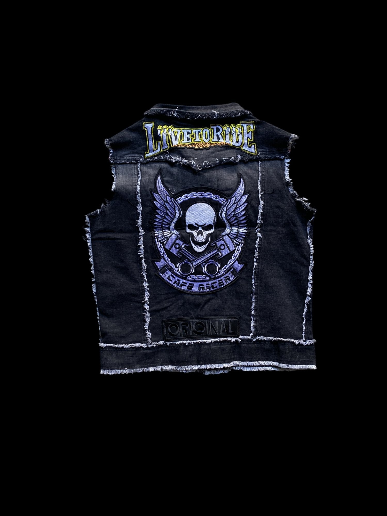 Patchwork Skull Graphic Denim Vest Black