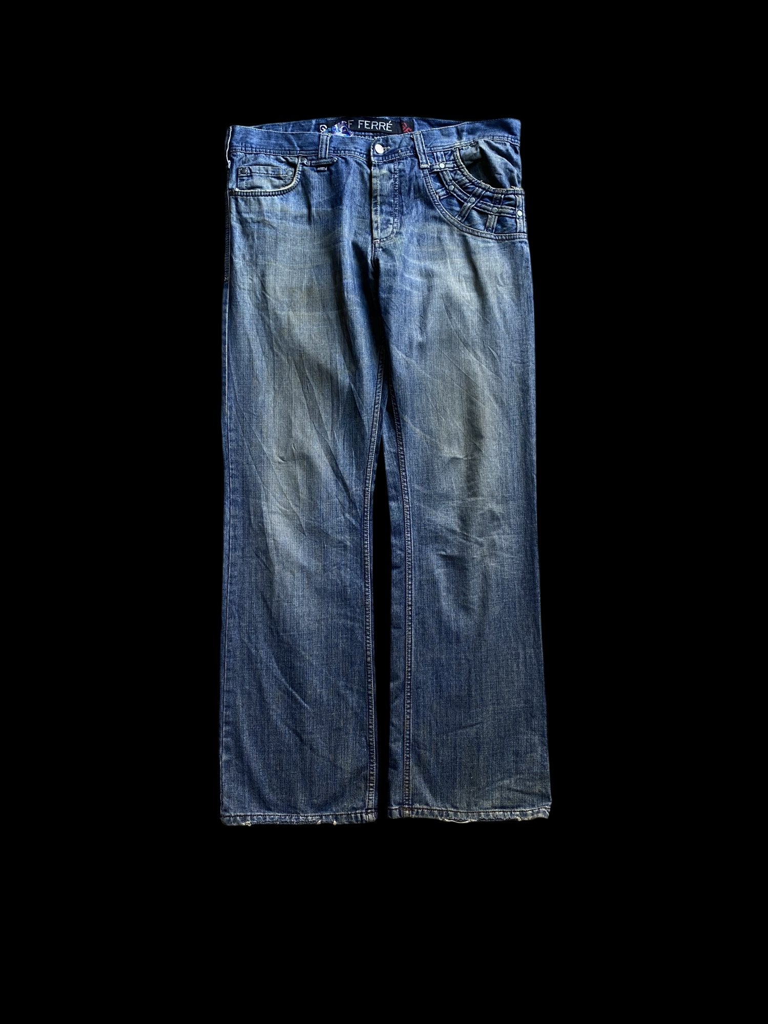 Vintage GF Ferré Distressed Straight Leg Denim Jeans Blue